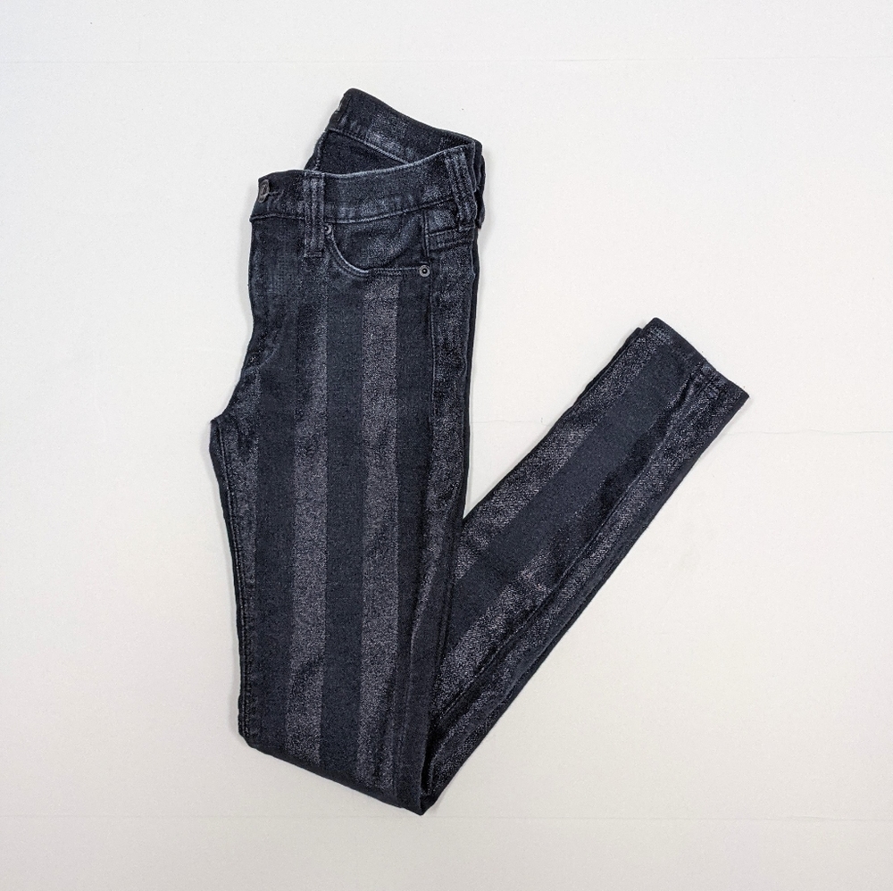Hudson Nico Midrise Super Skinny Black Glitter Stripped Jeans